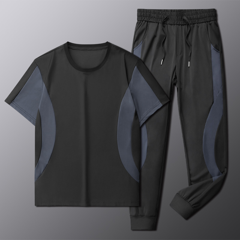 冰丝套装男运动服套装夏冰丝短袖男冰丝长裤透气休闲套装男款套装