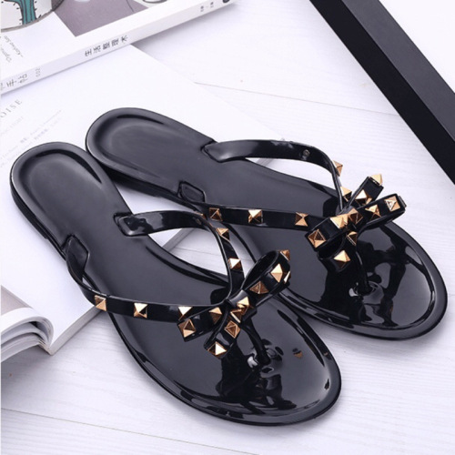 bowknot rivet slippers flip flops women‘s summer cross-border amazon european and american slipper crystal sandals