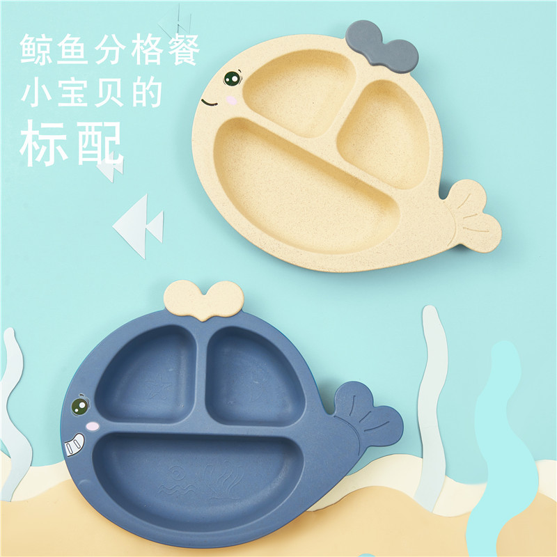 6-Piece Cute Whale-Shaped Tableware Creative Frame Dinner Plate for Boys and Girls Eco-friendly Whea