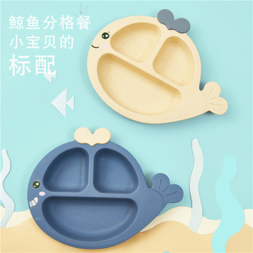 6-Piece Cute Whale-Shaped Tableware for Boys and Girls Creative Grid Plate Environmentally Friendly Wheat Straw Bowl Cup