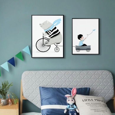 北欧儿童房装饰画男孩卧室背景墙面挂画现代简约房间床头壁画温馨