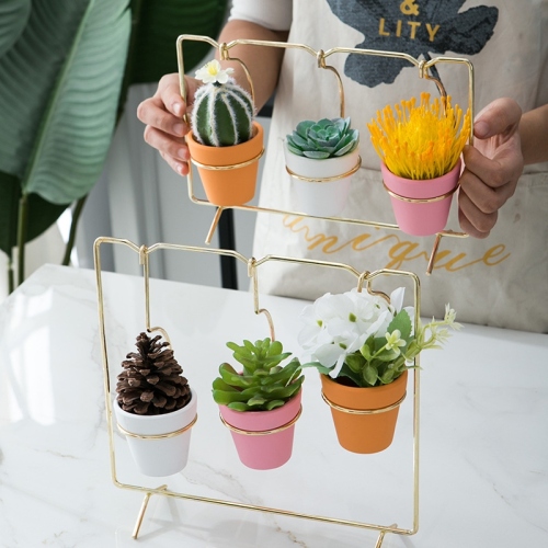 creative iron frame succulent plant ceramic flower pot triad fashion minimalist ornament decoration