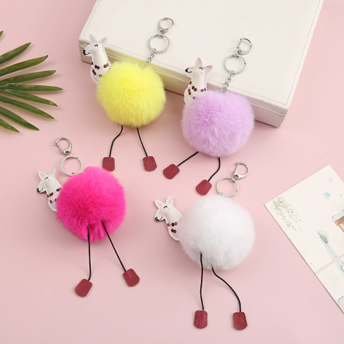 Plush Ball Fur Ball Small Animal DIY Keychain Girl‘s Heart Bag Ornaments car Keychain Gifts Can Cross-Border