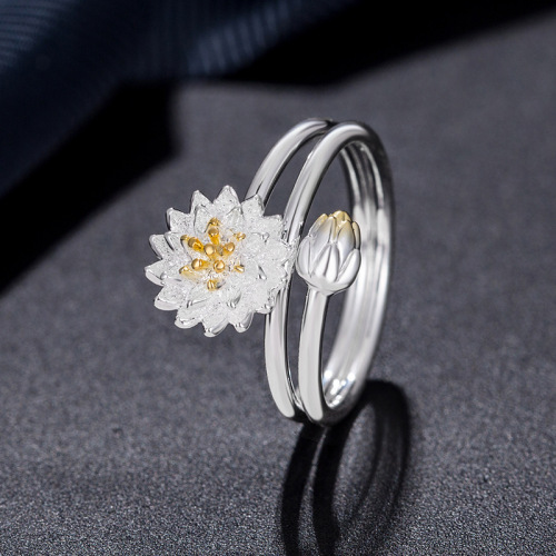 Flower-Shaped Open Ring Female Korean Style Creative Personality Generous Silver Ornament Girls Birthday Gifts