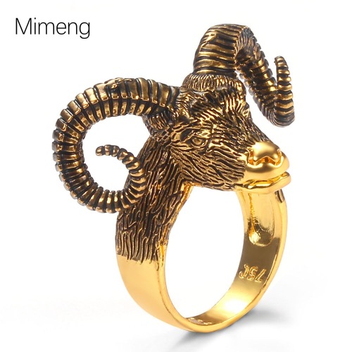 european and american style personalized sheep head ring female retro animal shape exaggerated index finger ring satan sheep head cross-border ring