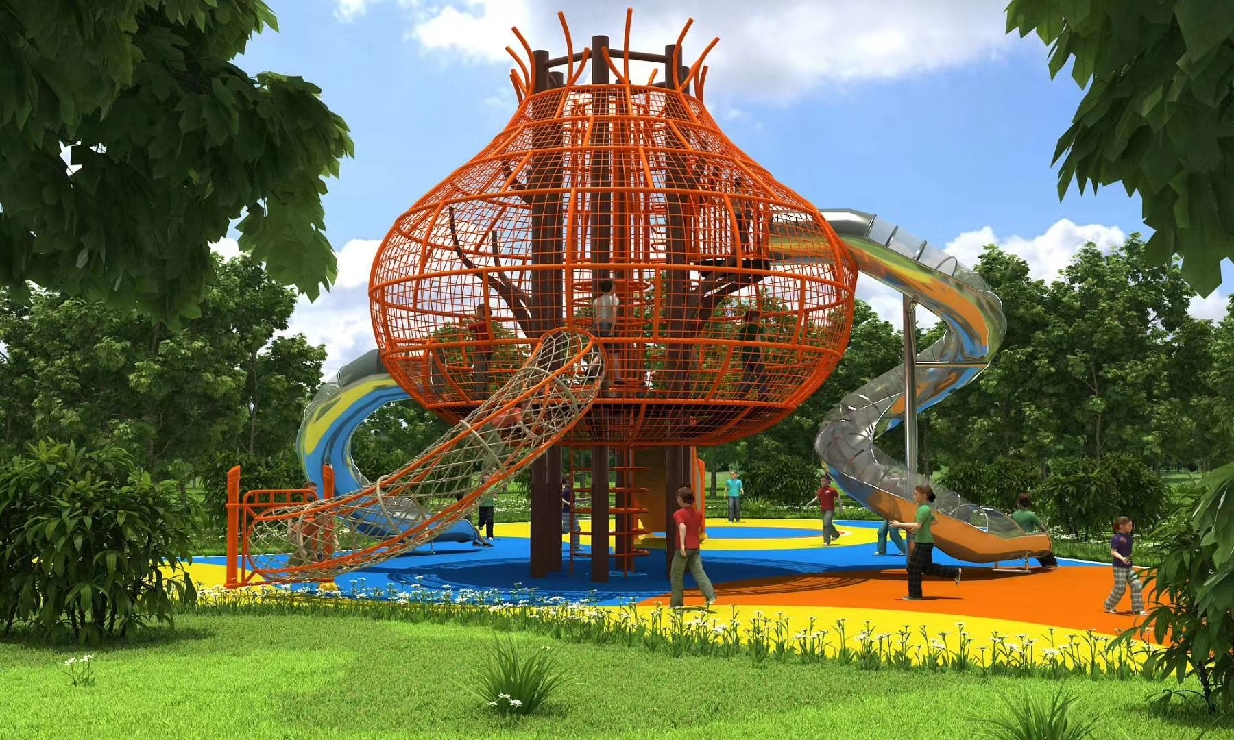创意儿童大型不锈钢滑滑梯景区室外游乐场攀爬网设施厂家定制