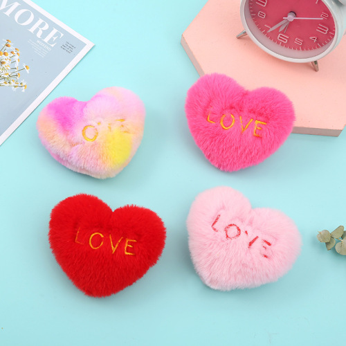 color love embroidery plush peach heart fur ball fur ball keychain accessories ornament accessories manufacturers wholesale cross-border