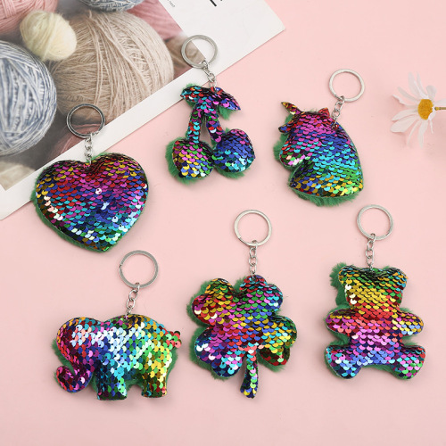 colorful sequins heart-shaped reflective glossy stitching plush keychain pendant bag hanging accessories factory direct supply cross-border