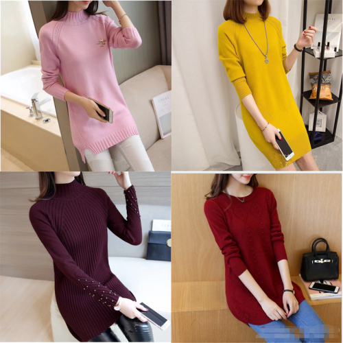Stall Supply Women‘s Sweater Autumn and Winter Korean Style Foreign Trade Stock Women‘s Mid-Length Knitted Sweater Woolen Sweater Tail Goods Wholesale