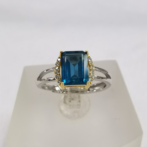 s925 silver plated two-color inlaid topaz （london blue） ring