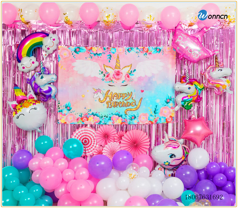 Birthday Balloon Party Suit Latex Pearlescent Aluminum Film Background Fabric Unicorn Rainbow Horse