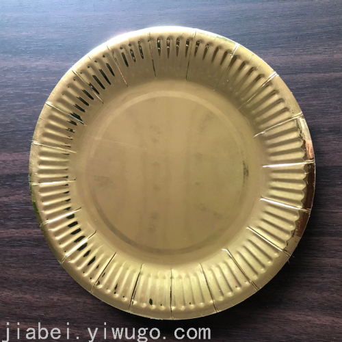 jiabei disposable paper tray golden， round paper plate fine grain disc thickened disposable disc can be customized