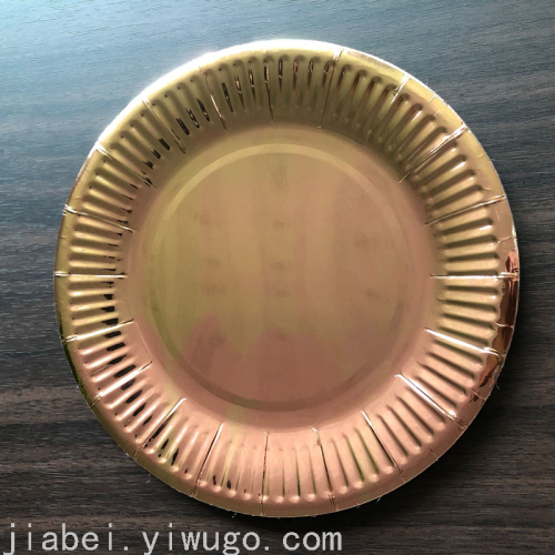 jiabei disposable paper tray glossy rose gold round paper plate thickened disposable disc can be customized