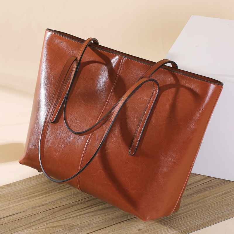 Women's Bag 2021 New Genuine Leather Ladies' Bags European American Style Oil Wax Simple B