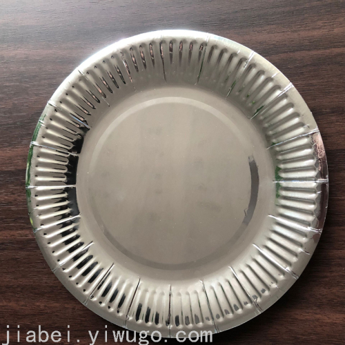 jiabei disposable paper tray shiny silver color round paper plate thickened disposable disc can be customized