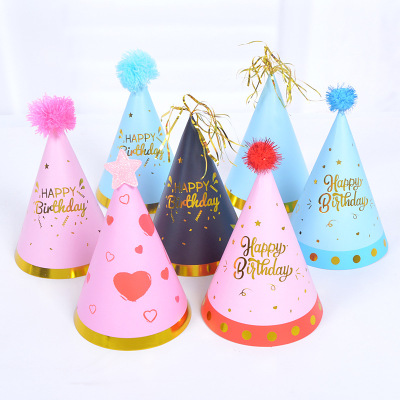 Bronzing Birthday Hat Baby Children Adult Birthday Hat XINGX Rain Silk Pompons Party Hat Birthday Party Supplies
