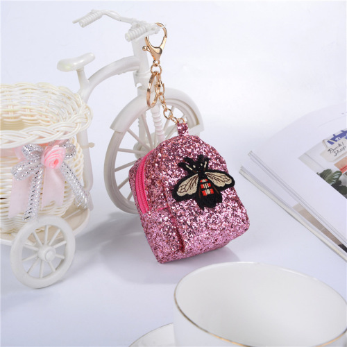 Sequined Pink Canvas Bee Small Bookbag Keychain Pendant Bag Exquisite Pendant Factory Direct Sales Customizable