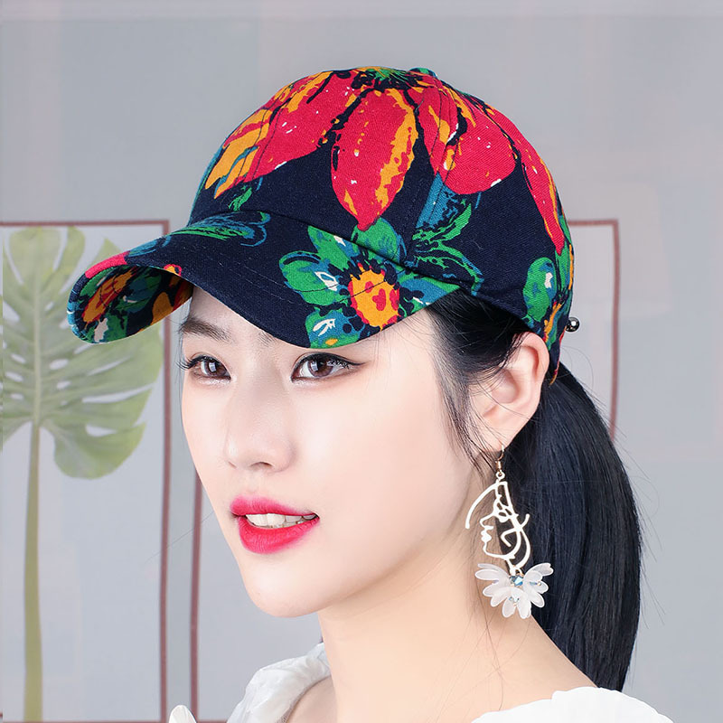 Fashion Flower Cotton Baseball Cap Summer Print Middle-Aged ...