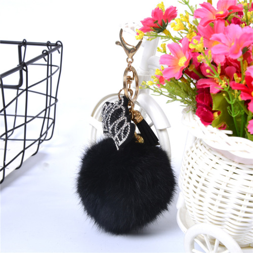 factory direct sales new hot black crown fur ball imitation rabbit fur tassel keychain wholesale customizable