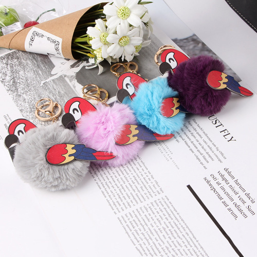 Hot Sale Creative Cute Parrot Fur Ball Plush Bag Keychain Pendant Small Gift Factory Wholesale