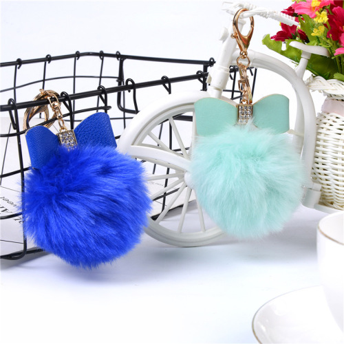exquisite bowknot fur ball imitation rabbit fur keychain pendant cute soft bag pendant factory direct customization