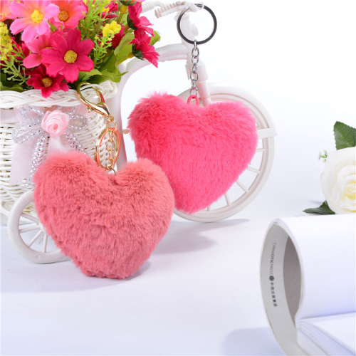 Pink Heart Wool Ball Imitation Rabbit Fur Keychain Pendant Bag Cute Soft Pendant Factory Direct Sales Customizable