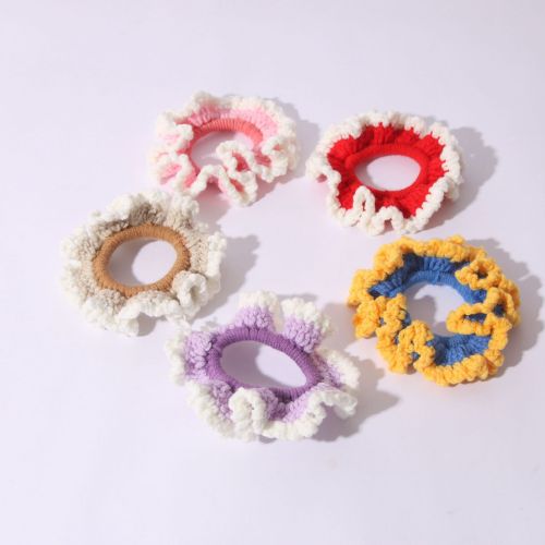Contrast Color Wool Woven Hair Ring Small Fresh Hair Rope Ball Head Large Intestine Ring Girl Cute Head Rope Head Accessories