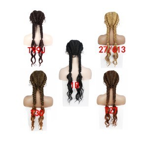 Europe and America Cross Border E-Commerce Amazon Front Lace Two-Strand Braid Big Braid European and American Style Wig Black in Stock 0028