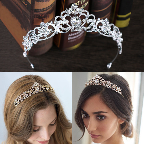 2023 international station hot rhinestone crown bridal headdress rose golden crown headband bride ornament