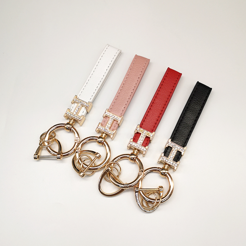 Diamond H-Shaped Car Key Ring High-End Ring Chain Ring Fashion Trending Cute Female Personality Crea