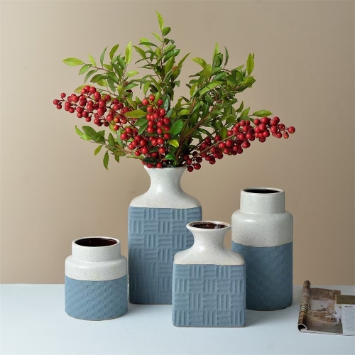 creative blue grid series ceramic vase office home wine cabinet decoration dried flower flower vase