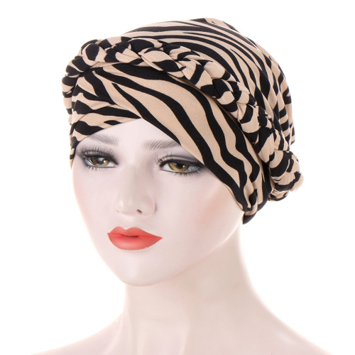 European and American Popular AliExpress New Milk Silk Milk Silk leopard Braid Cap Short Braid Can Hide Hair Headscarf Cap