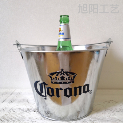 5 L Galvanized Iron Ice Bucket Beer Barrel Portable Ice Bucket with Bottle Opener Galvanized Metal Bucket