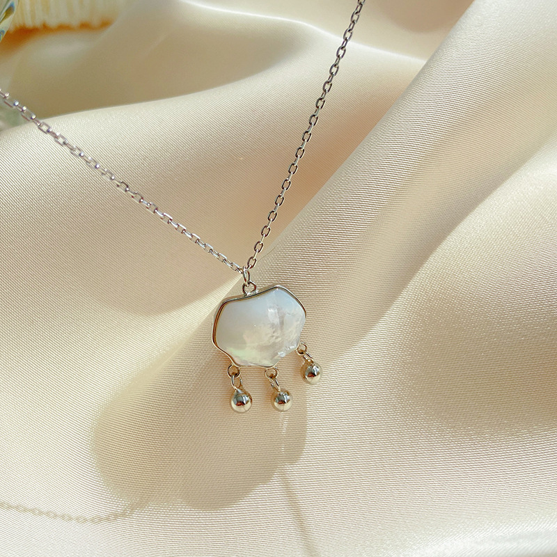 925 Silver Longevity Lock Necklace Women's New Fashion Mother Pearl Shellfish Pendant Clavicle
