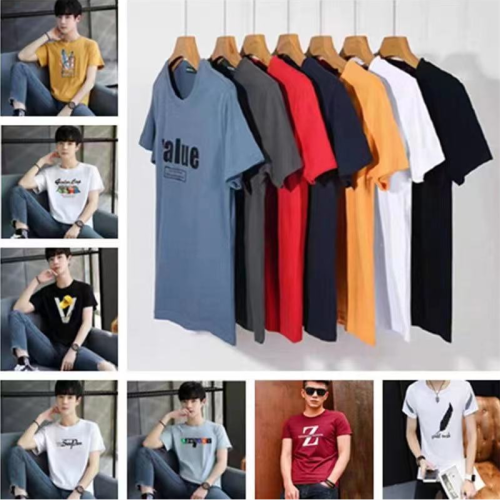 men‘s 2024 summer new short-sleeved t-shirt korean ins printed all-matching bottoming shirt round neck men‘s t-shirt