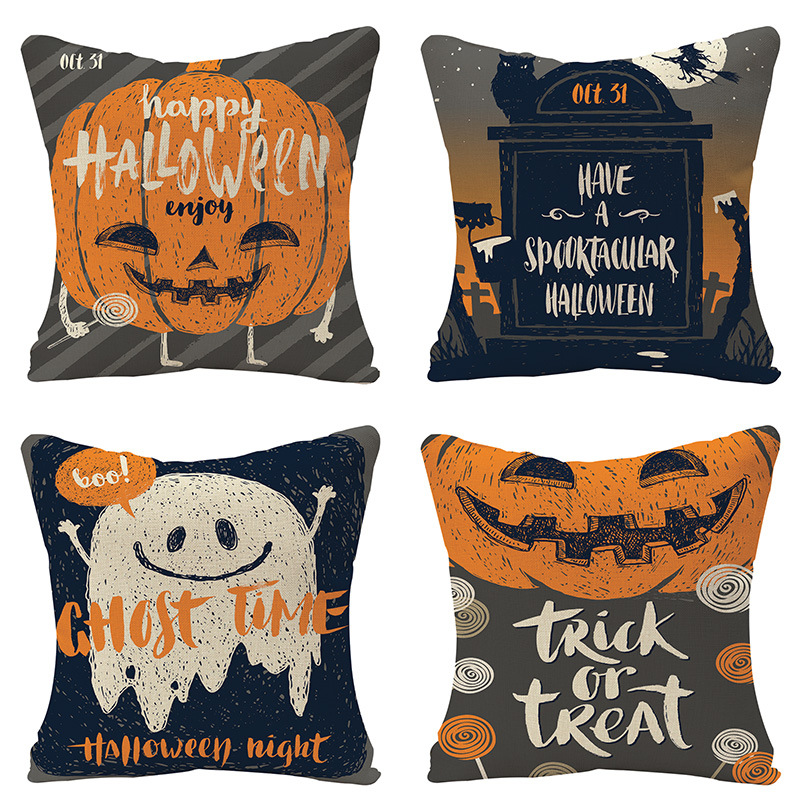 Cross-Border New Arrival Halloween Linen Pillow Cover Pumpkin Pillow Cushion Holiday Decoration Sofa