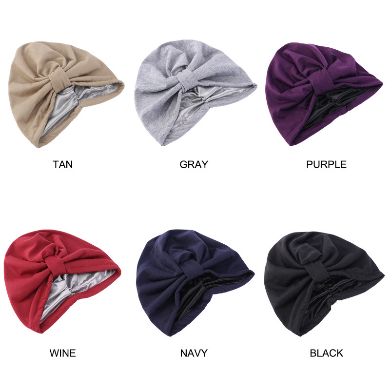 Women's Double-Layer Elastic Satin Lining Tam-O'-Shanter Shower Cap Chemotherapy Hat TJM-4