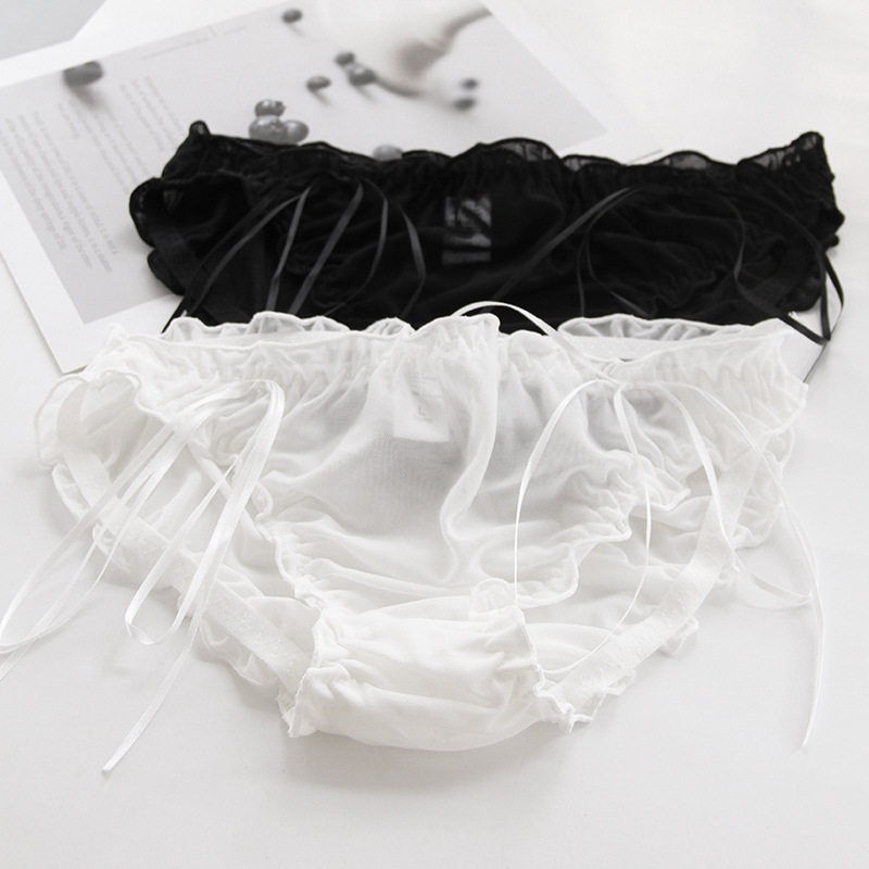 Japanese Style Hollow Breathable Ribbon Mesh Women's Mid-Waist Panties Comfortable Soft Lace Gi
