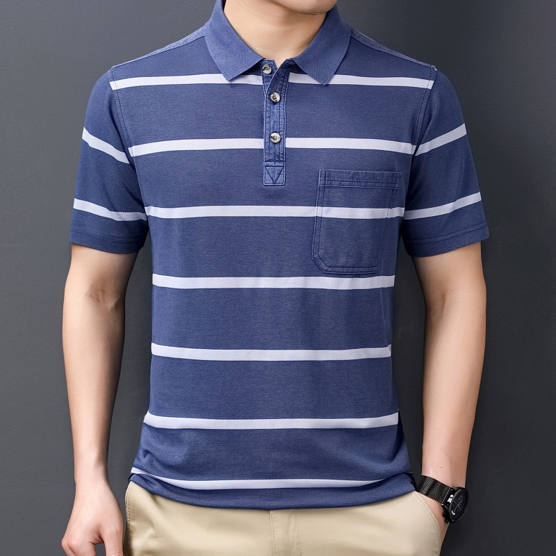 Factory Direct Supply Summer New Loose-Fitting Casual T-shirt Men's Turned Cuff Stand Collar Po