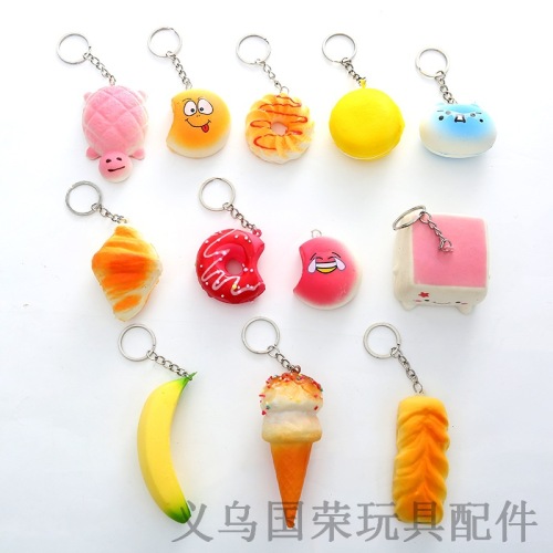 Cartoon Bread Rubber Ice Cream Keychain Small Animal Soft Cute Backpack Ornaments Cute Pendant Jewelry Wholesale