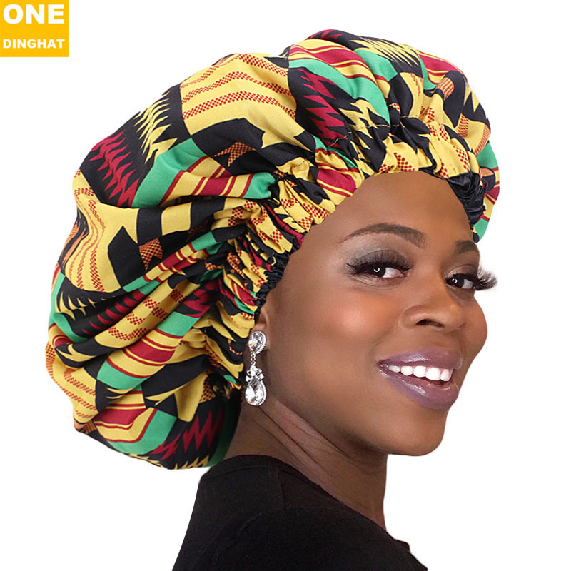 2020 New plus-Sized Size African Printing round Cap Double-Layer Satin Lining Wide Brim Nightcap Che
