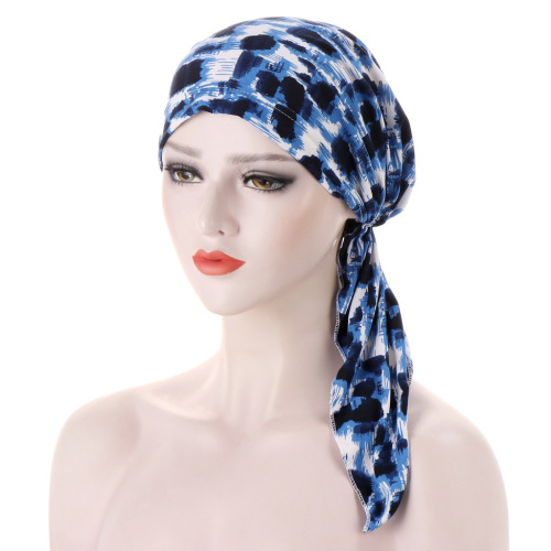 amazon‘s new curved flower cloth two tails leopard print headscarf cap muslim simple headscarf cap chemotherapy cap