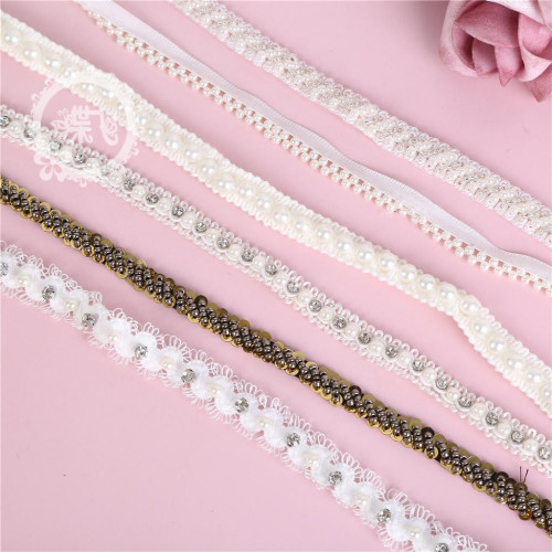 Spot 1-1.2cm Inlaid Pearl Ribbon DIY Cheongsam Hanfu Clothing Accessories beaded Lace 
