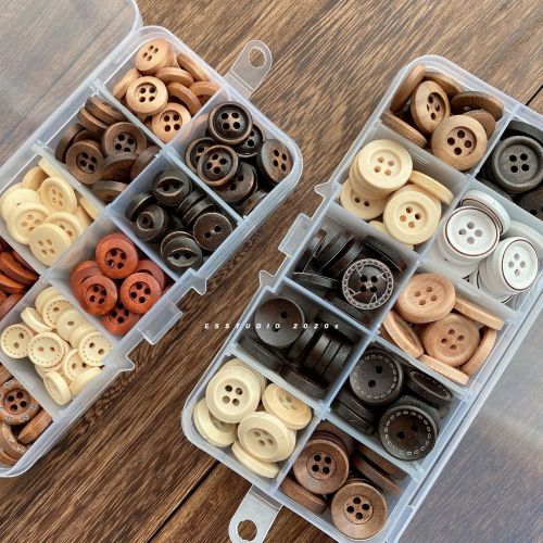 Yisen Esstudio [100 Pcs Per Box] Wooden Buttons Thin Edges Chamfering of Edge Wide-Brimmed Coconut Wooden Buttons