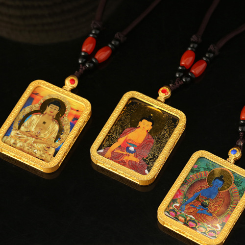 unisex metal bulk traditional necklace thangka new tibetan gold single-sided thangka pattern