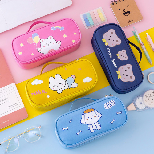 salt cartoon multifunctional double layer pencil case portable large capacity pencil case student storage stationery case