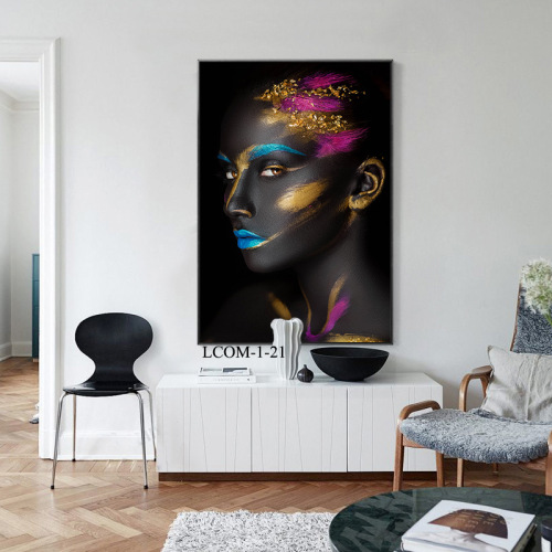 cross-border amazon african character custom decorative painting canvas core framed frameless painting black gold canvas mural