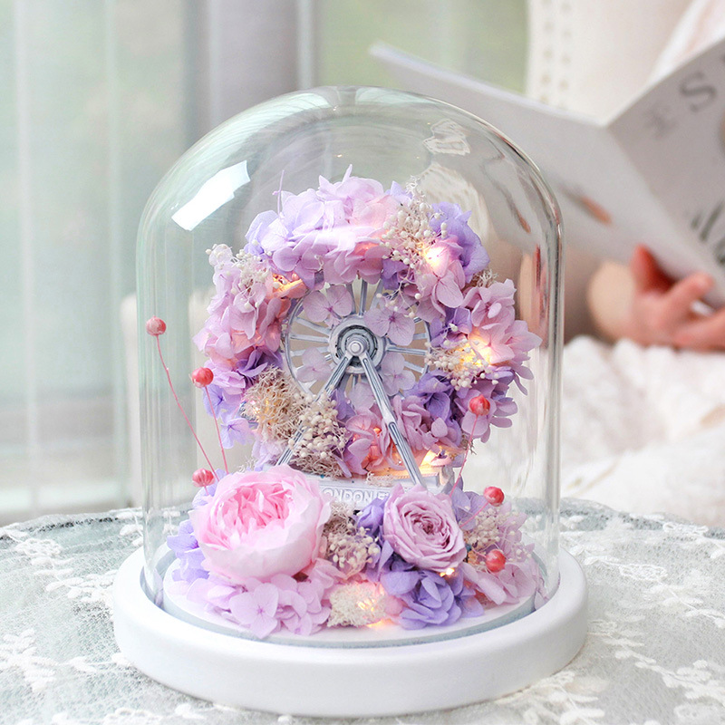 Preserved Fresh Flower Ferris Wheel Decoration Valentine's Day Gift Rose Glass Cover Gift Box D