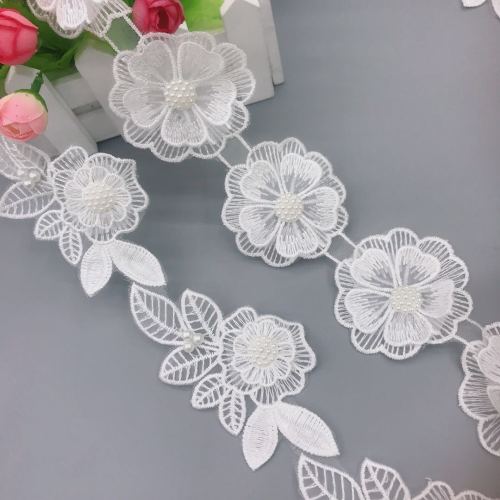 New Spot Cross-Border Pearl Embroidery Double-Layer Handmade Beaded Flower Lace Fine Workmanship DIY Clothing Accessories