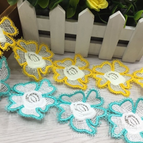 Factory Direct Sales Spot Supply New Water Soluble Double-Color Lace Cotton Cloth Embroidery Lace Spot Small Batch